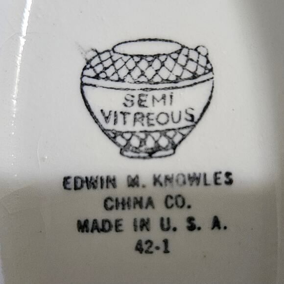 Vintage Edwin M. Knowles Gravy Boat Pink & Blue Floral Semi Vitreous USA - Picture 6 of 6